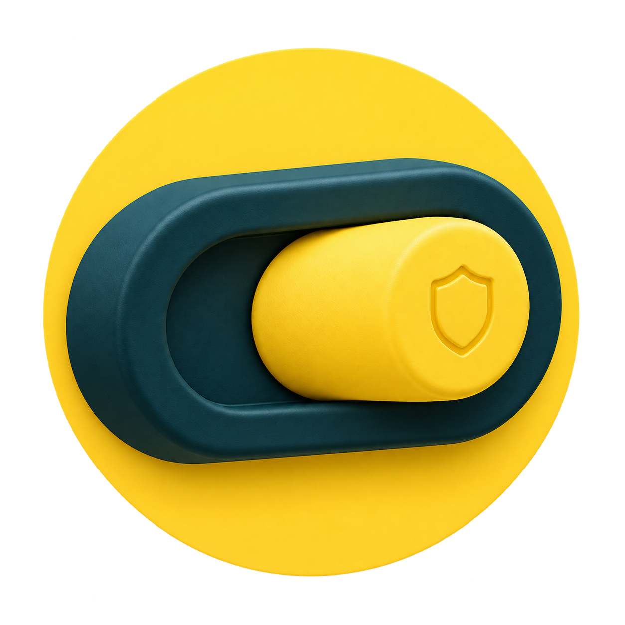 A dark teal 3D switch with a yellow shield knob, illustrating wallet security controls